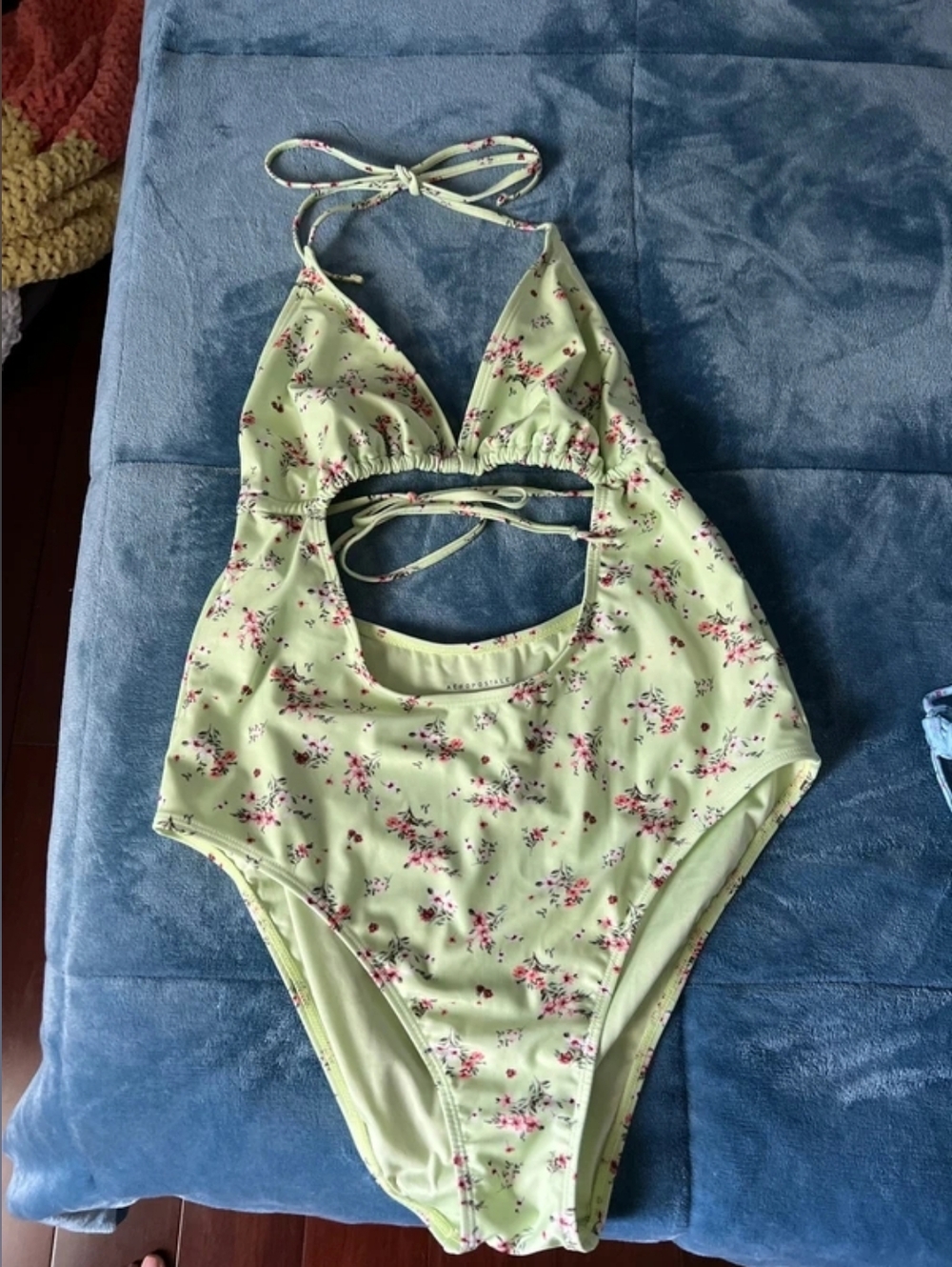 Green Floral Cutout One-Piece Swimsuit